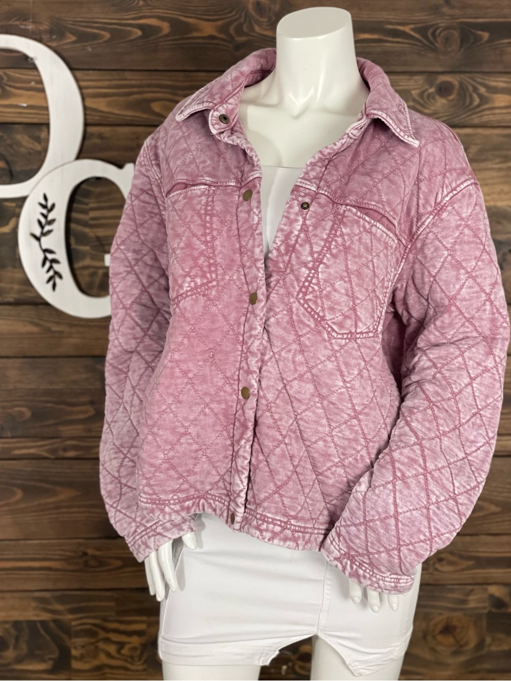 Jane and Delancey | Quilted Pink Puffer Shacket Jacket Acid Wash Mauve Pink